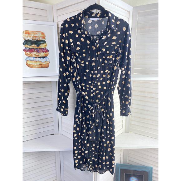 Reserved black and tan button down belted dress size 8 - Picture 5 of 11